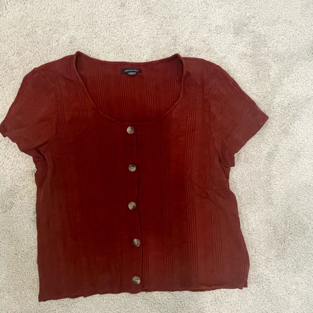 Burgundy button down top
